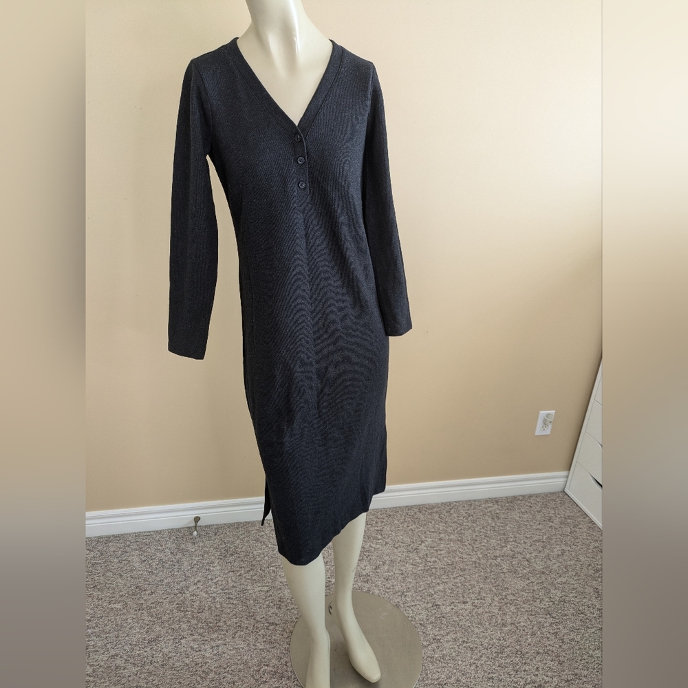 Madewell NWT Knit Long Sleeve Midi Dress Dark Gray Cause Women's Small